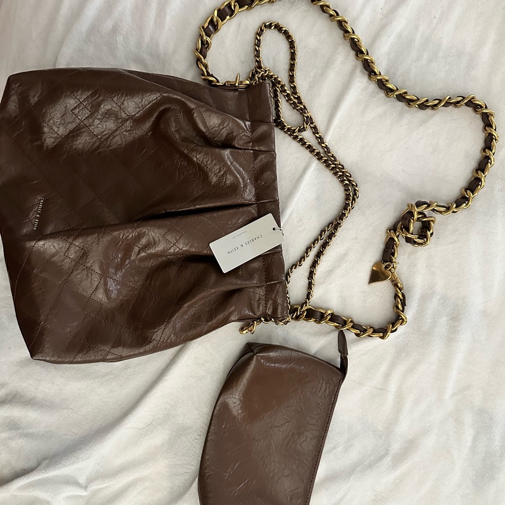 Brown Leather Chain Shoulder Bag